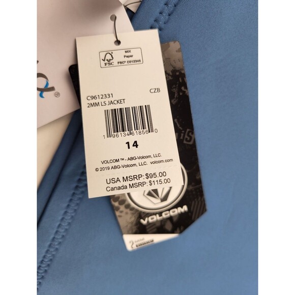 Volcom Big Boy’s Wetsuit Jacket Long Sleeve Blue Size 14 NWT Surf Swim - Picture 6 of 7